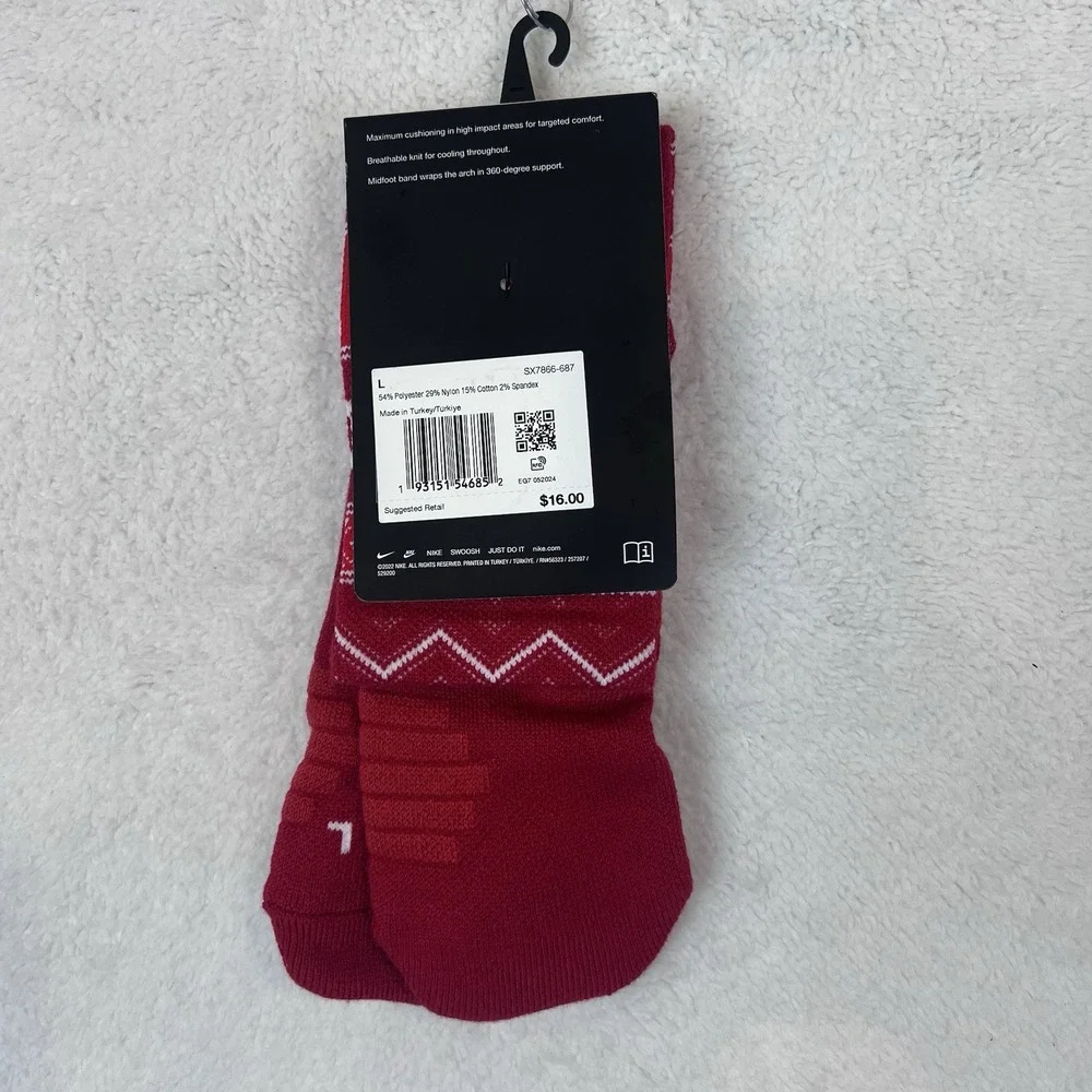 Nike Elite Dri-Fit Crew Red‎ Christmas Holidays Basketball Socks Unisex